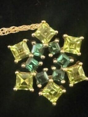 14K necklace & green peridot pendnat-"Lotus Flower"